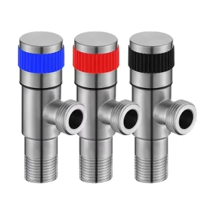 Stainless Steel Angle Valve with Red and Blue Sign Push-Button Stop Valve 1/2″ for Water Heating