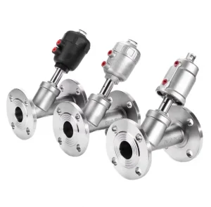 Stainless Steel Flange Angle Seat Valve Plastic Control Head Pneumatic Power for Water Media DN15 DN65 Port Size PN16 Max