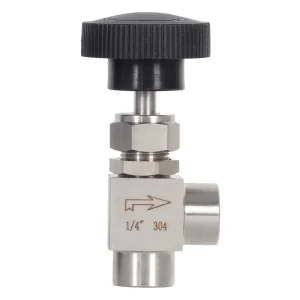 Stainless Steel Needle Valve Panel Mount 1/8 1/4 1/2 BSPP Thread 90-Degree Right-Angle Flow Control Valve
