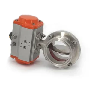Stainless Steel Pneumatic Sanitary Butterfly Valve with Clamp 1/2 Inch-3 Inch Port Size PTFE Seat -20 to 180 Temperature Range
