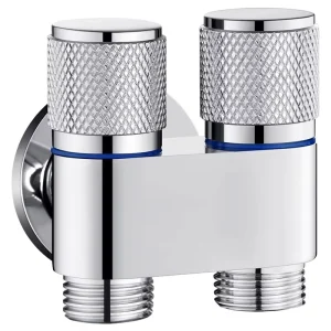 Stainless Steel Shut-Off Valve for Toilet Bidet Chrome Plated Dual Outlet T-Adapter Angle Valve with Non-Slip Knurled Handles