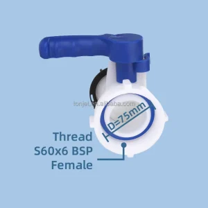 Tonjet TIQ High Flow IBC Butterfly Valve 75mm to S60x6 Connection One Piece PE Material