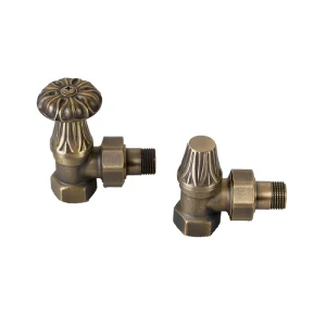 Traditional Brass Thermostatic Angled Radiator Valve Pack for Cast Iron Radiators