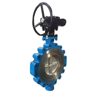 Triple Eccentric Manual Lug Butterfly Valve Turbine Head API 609 Standard DN50 600 Port Size Blue Color