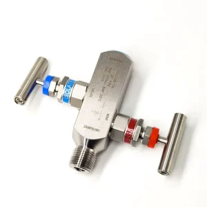 Two-Handle 2-Way Needle Valve Manifold Block and Bleed Valve, 6000 psi