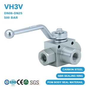 VH3V Series High Pressure 500 Bar 3 Way Ball Valve for Oil Water Gas with Mounting Holes