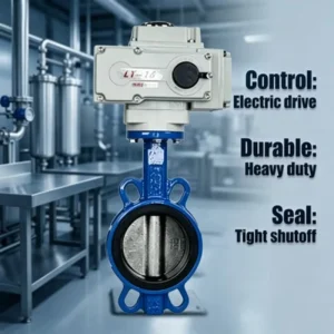 Wafer Type Electric Butterfly Valve 220V On Off DN50 DN300 Industrial Motorized Actuator with Manual Soft Seal