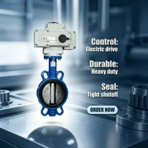 Wafer Type Electric Butterfly Valve 220V On Off DN50 DN300 Industrial Motorized Actuator with Manual Soft Seal